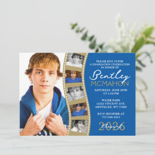 Invitation Bleu & Bronze 6 Photo Filmstrip Graduation Collage