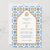 Invitation Bleu Brown Perse mosaïque QR Code Mariage musulman (Devant)