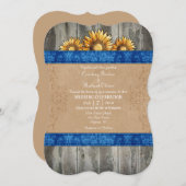 Invitation Bleu Brown Rustique Mariage de tournesol Invitatio (Devant / Derrière)