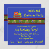 Invitation Bleu Bulldozer 3ème anniversaire de fête Invitatio (Devant / Derrière)