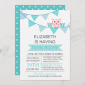 Invitation Bleu Bunting Chouette Chouette TWIN Boys Baby show (Devant / Derrière)