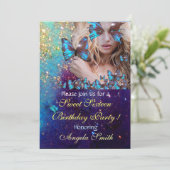 INVITATION BLEU BUTTERFLY SWEET 16 PARTY MONOGRAM (Debout devant)