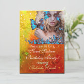 INVITATION BLEU BUTTERFLY SWEET 16 PARTY MONOGRAM, OR (Debout devant)