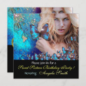 INVITATION BLEU BUTTERFLY SWEET 16 PARTY MONOGRAM, OR (Devant / Derrière)