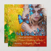 INVITATION BLEU BUTTERFLY SWEET 16 PARTY MONOGRAM, OR (Devant / Derrière)