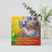 INVITATION BLEU BUTTERFLY SWEET 16 PARTY MONOGRAM, OR (Debout devant)