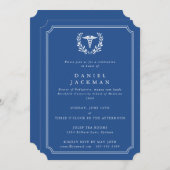 Invitation Bleu Caduceus+Laurel Ecole Médicale (Devant / Derrière)