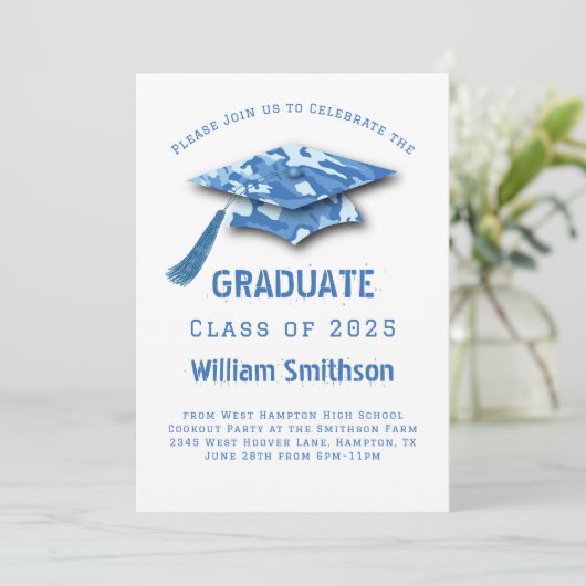 Invitation Bleu Camo Graduation Party (Debout devant)