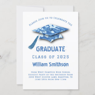 Invitation Bleu Camo Graduation Party