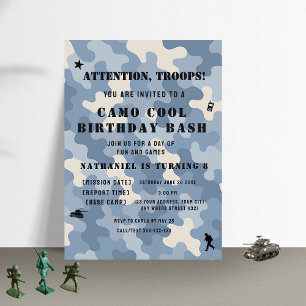 Invitation Bleu Camo Militaire Anniversaire   Parti de l'armé