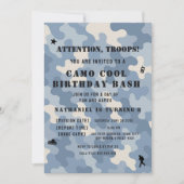 Invitation Bleu Camo Militaire Anniversaire | Parti de l'armé (Devant)