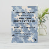 Invitation Bleu Camo Militaire Anniversaire | Parti de l'armé (Debout devant)