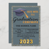 Invitation Bleu Cap de graduation (Devant / Derrière)