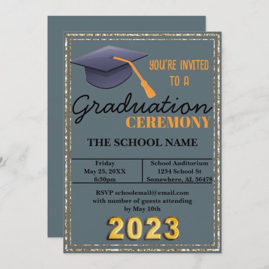 Invitation Bleu Cap de graduation (Devant / Derrière)