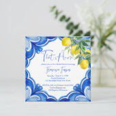 Invitation Bleu carreaux citrons italien nuptiale (Debout devant)