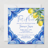 Invitation Bleu carreaux citrons italien nuptiale (Devant)