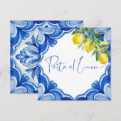 Invitation Bleu carreaux citrons italien nuptiale (Devant / Derrière)