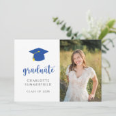 Invitation Bleu Casquette & Tassel Photo Graduation Party (Debout devant)