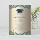 Invitation Bleu Casquette, Vin Verre Confetti Graduation (Debout devant)