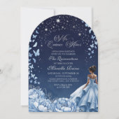 Invitation Bleu céleste princesse argent Quinceanera (Devant)