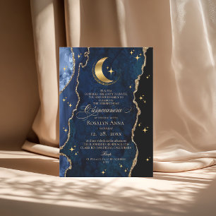 Invitation Bleu Céleste Quinceanera Étoiles de Minuit Lune