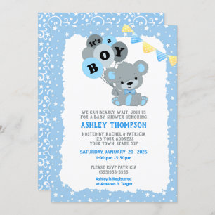 Invitation Bleu C'est un Baby shower de ballons d'ours
