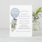 Invitation Bleu C'est un Baby shower de balloon garçon (Debout devant)