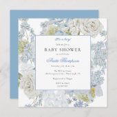 Invitation Bleu C'est un garçon Baby shower Floral Bow (Devant / Derrière)