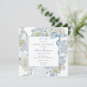 Invitation Bleu C'est un garçon Baby shower Floral Bow (Debout devant)