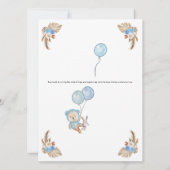 Invitation Bleu C'est un garçon Boho Bear Lune Baby shower (Dos)