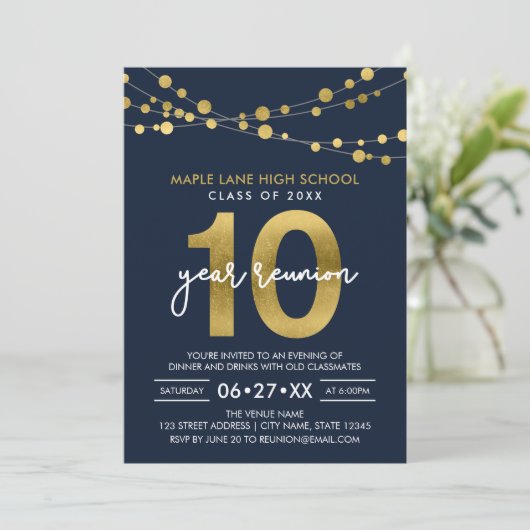 Invitation Bleu Chaînes lumineuses Réunion de classe de dix a (Debout devant)