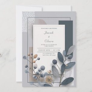 Invitation Bleu Charbon de Bois Cuivre Baie Géométrique Maria
