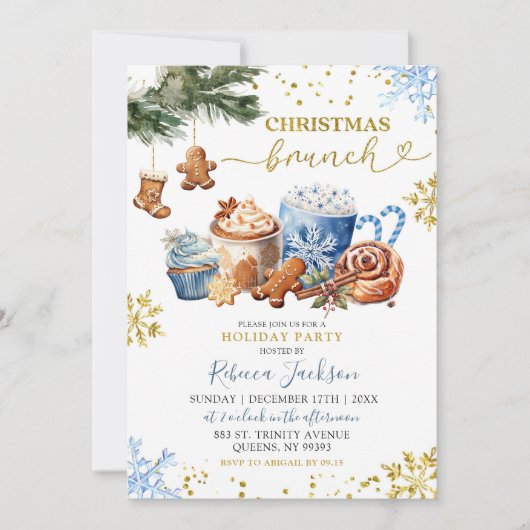 Invitation Bleu Chaud Coca Cookies Noël Brunch (Devant)