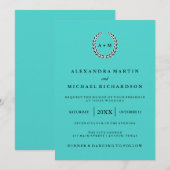 Invitation Bleu chic avec la guirlande noire et blanche (Devant / Derrière)