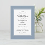 Invitation Bleu Chic Dusty Mariage Moderne Elegance Bordures (Debout devant)