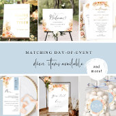 Invitation Bleu chic, Pêche, Bleu et Mariage floral crème