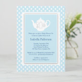 Invitation Bleu chic| Teapot Baby shower blanc Teapot Party (Debout devant)