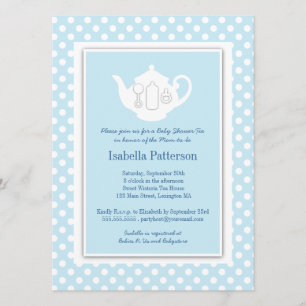 Invitation Bleu chic Teapot Baby shower blanc Teapot Party
