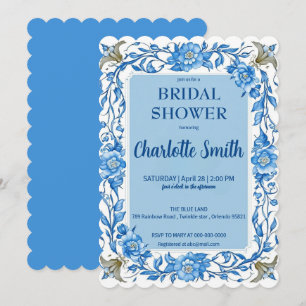 Invitation Bleu Chinoiserie Chinois Floral douche nuptiale