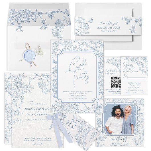 Invitation Bleu Chinoiserie Toile de Jouy Mariage
