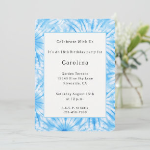 Invitation Bleu Ciel Anniversaire Tie Dye Blanc