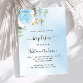 Invitation Bleu ciel fleuri eucalyptus garçon croiser baptême