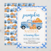 Invitation Bleu Citrouille Camion Anniversaire (Devant / Derrière)