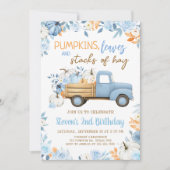 Invitation Bleu Citrouille Camion Automne Anniversaire (Devant)