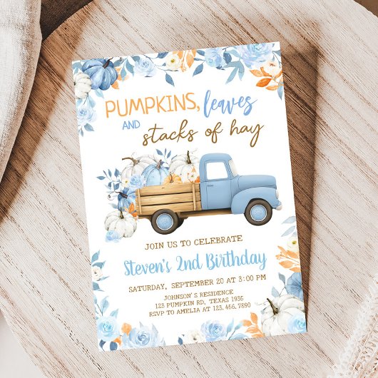 Invitation Bleu Citrouille Camion Automne Anniversaire