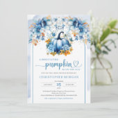 Invitation Bleu citrouille chou orange feuille boho arch (Debout devant)