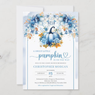 Invitation Bleu citrouille chou orange feuille boho arch