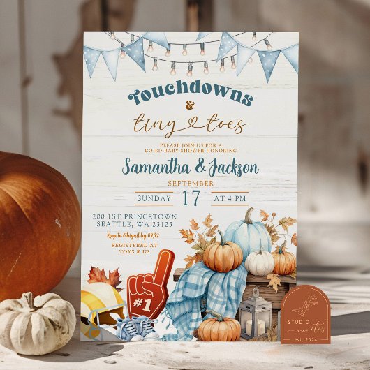 Invitation Bleu Citrouille Football Touchdown Co-Ed Baby Boy