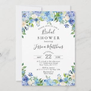Invitation Bleu clair aquarelle Hydrangea Fête des mariées