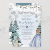 Invitation Bleu clair Argent hiver neige douce 16 Anniversair (Devant / Derrière)